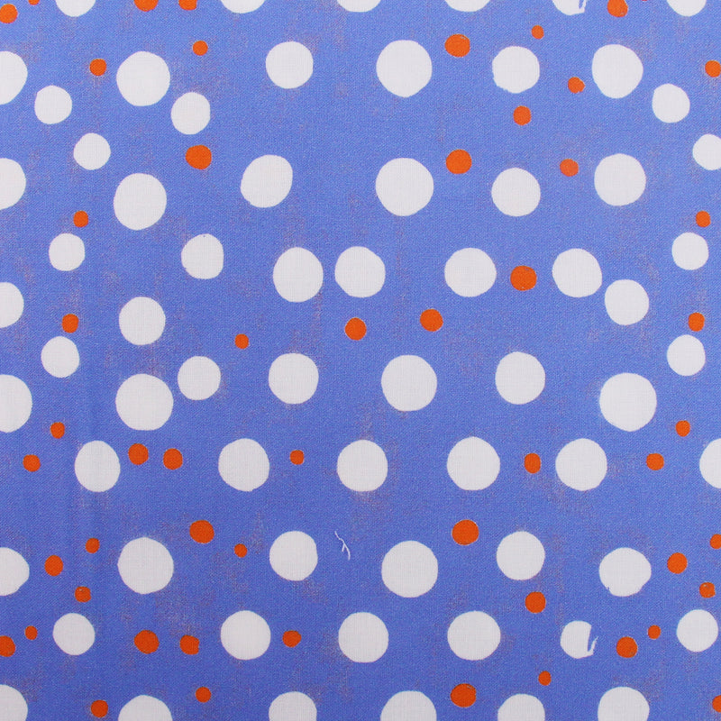 Premium Cotton Quilting Fabric Sold By The Yard - Confetti Brights Collection - Blue White Orange Dot - Threadart.com