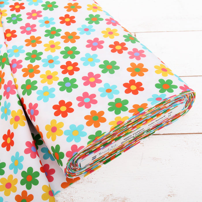 Premium Cotton Quilting Fabric Sold By The Yard - Confetti Brights Collection - Flowers - Threadart.com