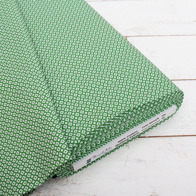 Premium Cotton Quilting Fabric Sold By The Yard - Confetti Brights Collection - Green Diamonds - Threadart.com