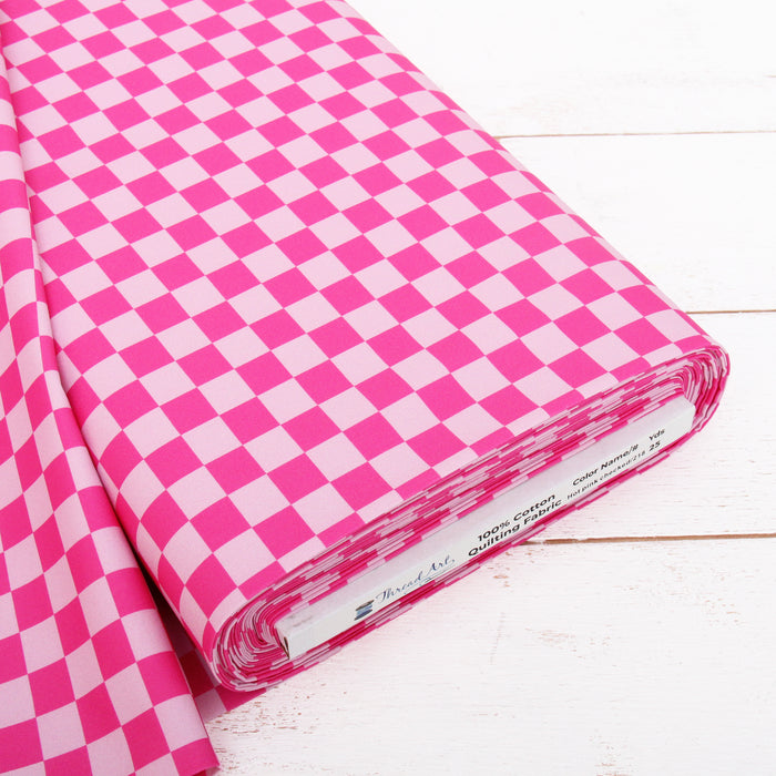 Premium Cotton Quilting Fabric Sold By The Yard - Confetti Brights Collection - Hot Pink Check - Threadart.com