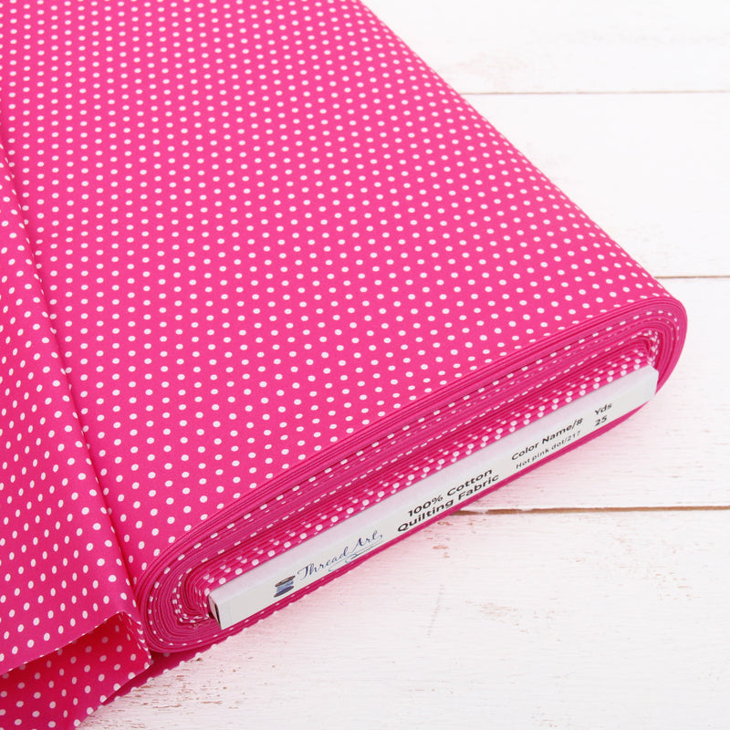 Premium Cotton Quilting Fabric Sold By The Yard - Confetti Brights Collection - Hot Pink Dots - Threadart.com