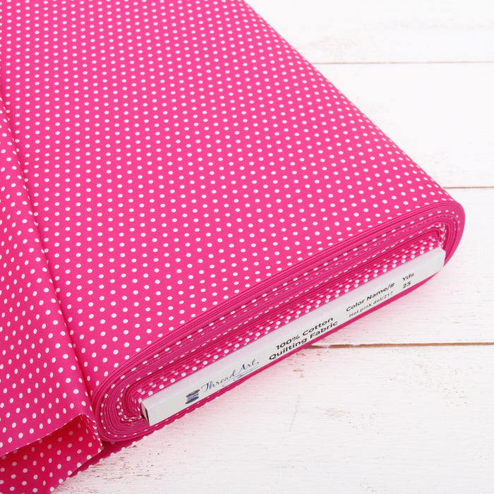 Premium Cotton Quilting Fabric Sold By The Yard - Confetti Brights Collection - Hot Pink Dots - Threadart.com