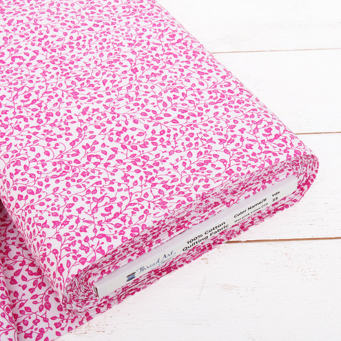 Premium Cotton Quilting Fabric Sold By The Yard - Confetti Brights Collection - Hot Pink Vines - Threadart.com