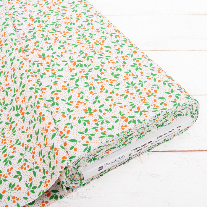 Premium Cotton Quilting Fabric Sold By The Yard - Confetti Brights Collection - Orange Leaves - Threadart.com