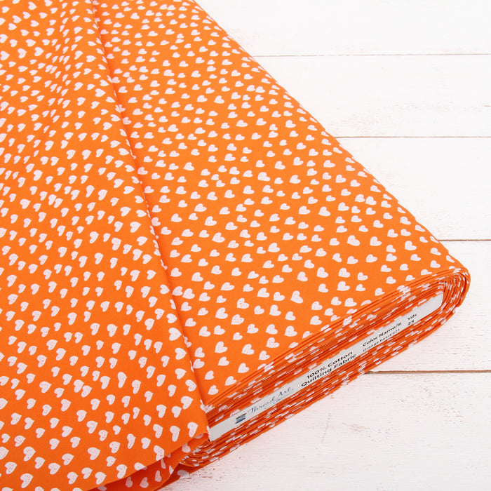 Premium Cotton Quilting Fabric Sold By The Yard - Confetti Brights Collection - Orange Hearts - Threadart.com