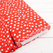 Premium Cotton Quilting Fabric Sold By The Yard - Confetti Brights Collection - Red White Aqua Dots - Threadart.com