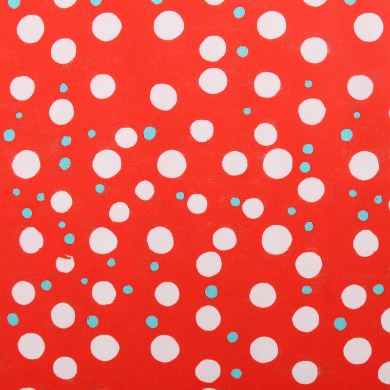 Premium Cotton Quilting Fabric Sold By The Yard - Confetti Brights Collection - Red White Aqua Dots - Threadart.com