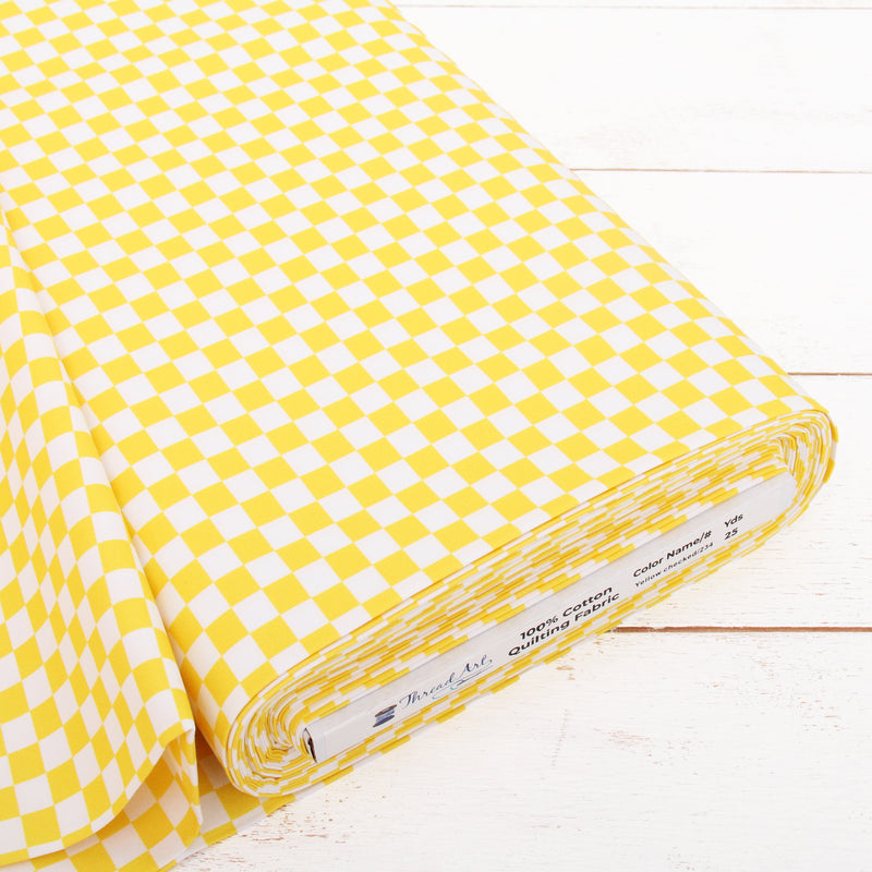 Premium Cotton Quilting Fabric Sold By The Yard - Confetti Brights Collection - Yellow Check - Threadart.com