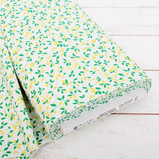 Premium Cotton Quilting Fabric Sold By The Yard - Confetti Brights Collection - Yellow Leaves - Threadart.com