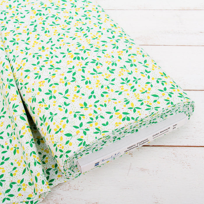 Premium Cotton Quilting Fabric Sold By The Yard - Confetti Brights Collection - Yellow Leaves - Threadart.com