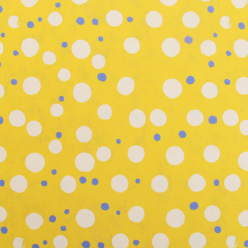 Premium Cotton Quilting Fabric Sold By The Yard - Confetti Brights Collection - Yellow White Blue Dots - Threadart.com