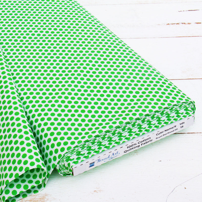 Premium Cotton Quilting Fabric Sold By The Yard - Patterned Green Dot - Threadart.com