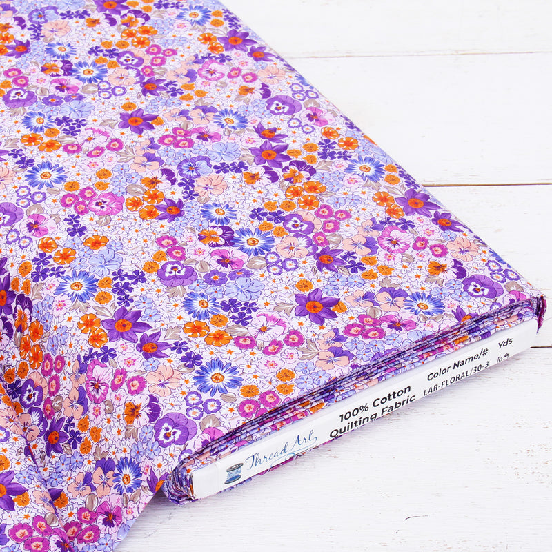 Premium Cotton Quilting Fabric Sold By The Yard - Spring Picnic Collection - Patterned Floral Lavender - Threadart.com
