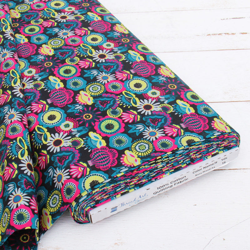 Premium Cotton Quilting Fabric Sold By The Yard - Patterned Navy - Threadart.com