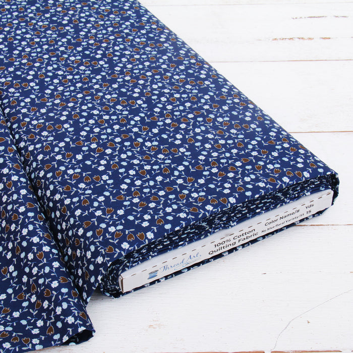 Premium Cotton Quilting Fabric Sold By The Yard - Patterned Navy Blue Floral Variety - Threadart.com