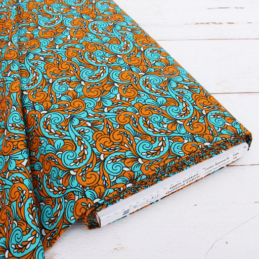 Premium Cotton Quilting Fabric Sold By The Yard - Patterned Orange Teal - Threadart.com