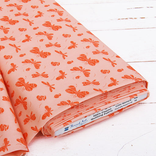 Premium Cotton Quilting Fabric Sold By The Yard - Patterned Peach Butterfly Pastel - Threadart.com