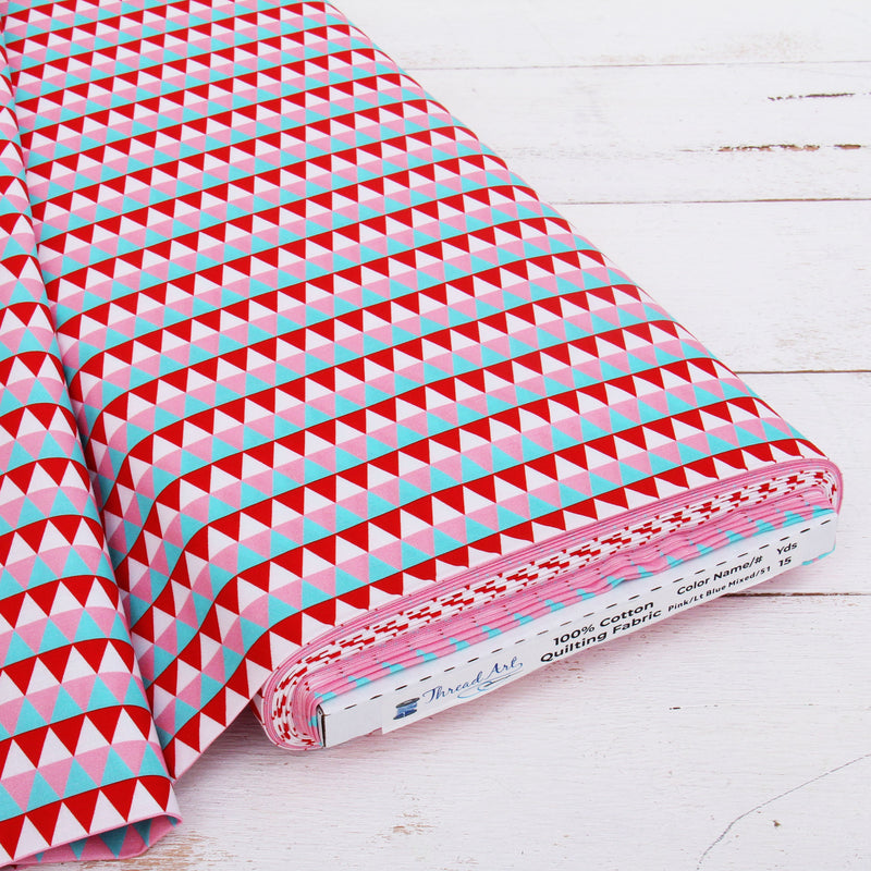Premium Cotton Quilting Fabric Sold By The Yard - Patterned Hot Pink Light Blue - Threadart.com
