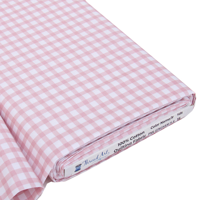 Premium Cotton Quilting Fabric Sold By The Yard - Spring Picnic Collection - Gingham Light Pink - Threadart.com