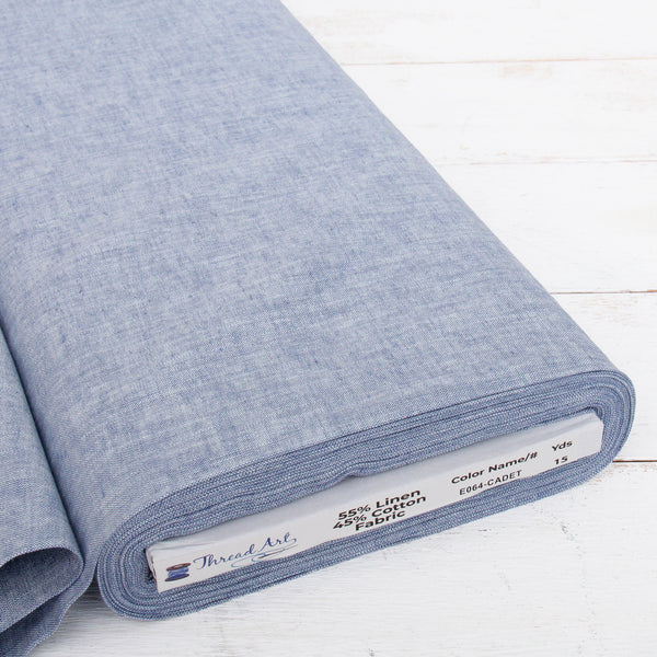 Yarn Dyed Linen Fabric By The Yard - Cadet Blue 43" Width - Homespun Cotton Linen Blend Fabric - Threadart.com