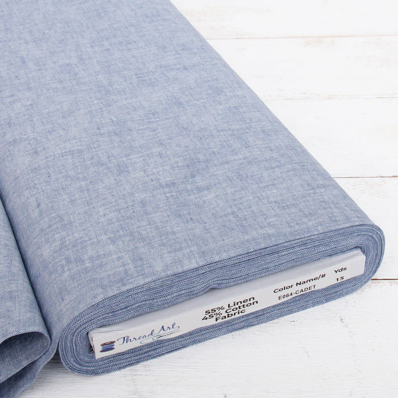 Yarn Dyed Linen Fabric By The Yard - Cadet Blue 43" Width - Homespun Cotton Linen Blend Fabric