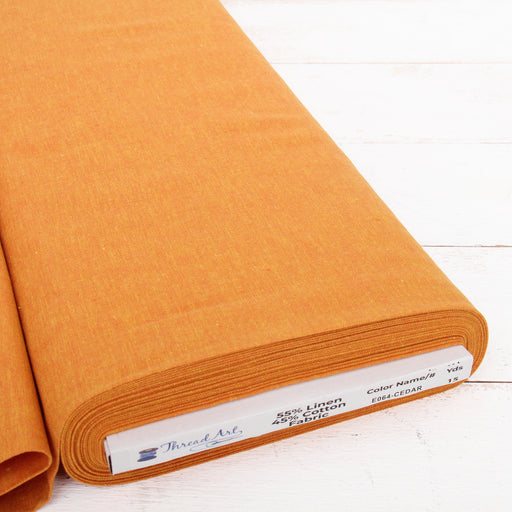 Cedar yarn dyed homespun cotton linen blend fabric on the bolt