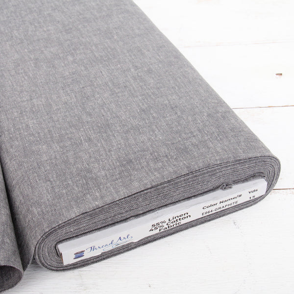 Yarn Dyed Linen Fabric By The Yard - Graphite 43" Width - Homespun Cotton Linen Blend Fabric - Threadart.com