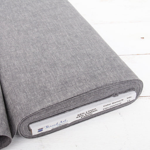 Graphite yarn dyed homespun cotton linen blend fabric on the bolt