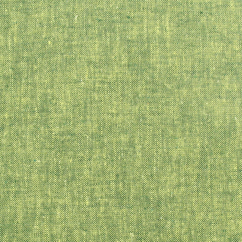 Close-up swatch of Palm green yarn dyed homespun cotton linen blend fabric