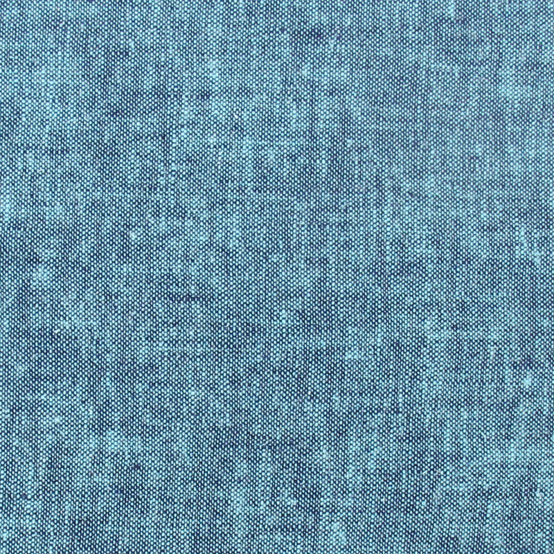 Close-up swatch of Peacock blue yarn dyed homespun cotton linen blend fabric
