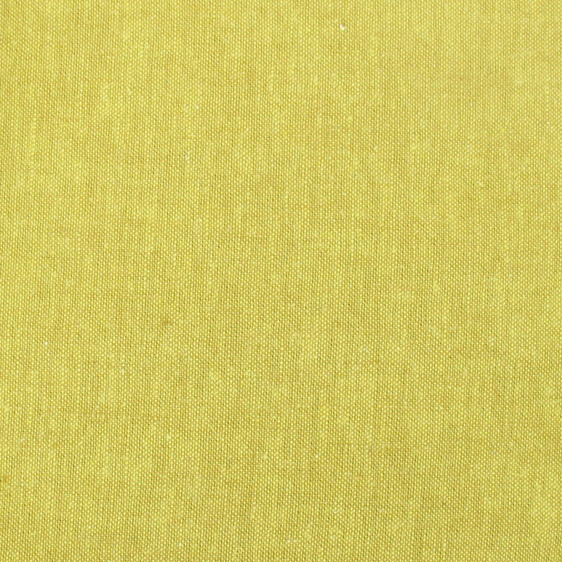 Close-up swatch of Pickle green yarn dyed homespun cotton linen blend fabric