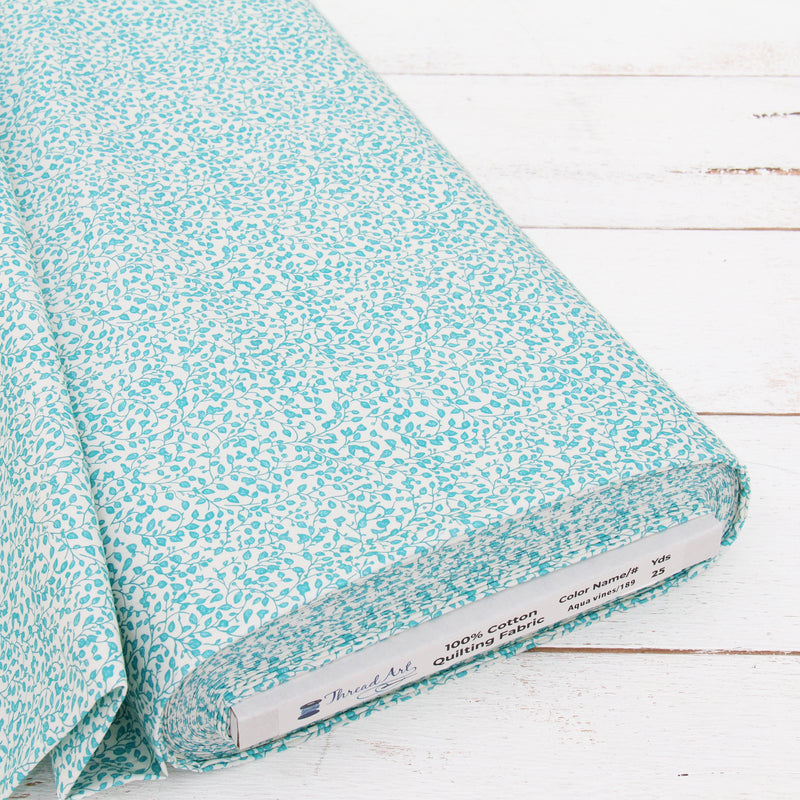 Premium Cotton Quilting Fabric Sold By The Yard - Vintage Threads Collection - Aqua Vine - Threadart.com