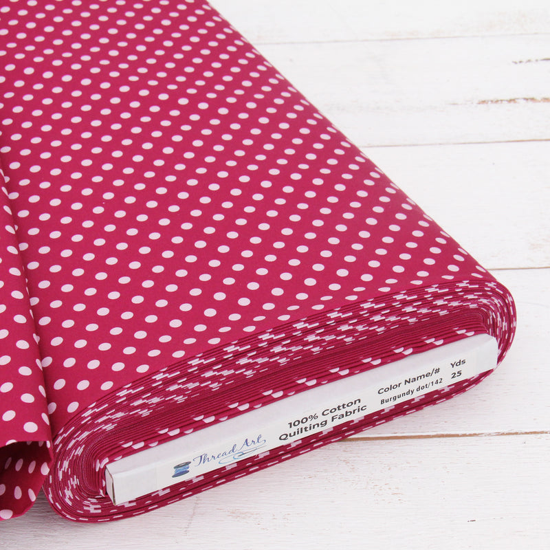 Premium Cotton Quilting Fabric Sold By The Yard - Vintage Threads Collection - Burgundy Dots - Threadart.com