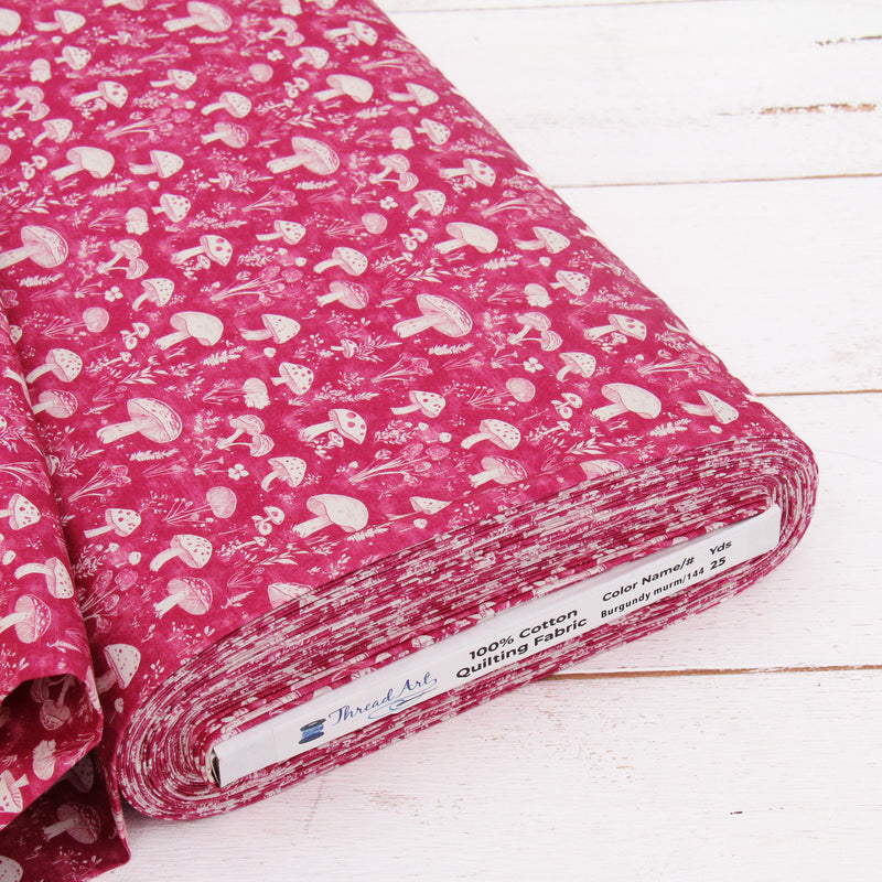 Premium Cotton Quilting Fabric Sold By The Yard - Vintage Threads Collection - Burgundy Mushroom - Threadart.com