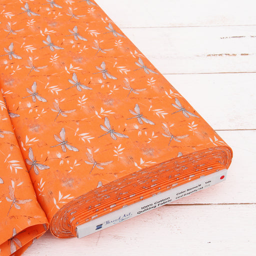 Premium Cotton Quilting Fabric Sold By The Yard - Vintage Threads Collection - Coral Dragonfly - Threadart.com