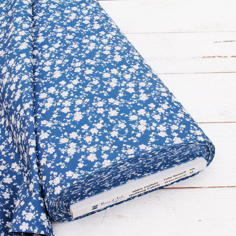 Premium Cotton Quilting Fabric Sold By The Yard - Vintage Threads Collection - Dark Blue Floral - Threadart.com