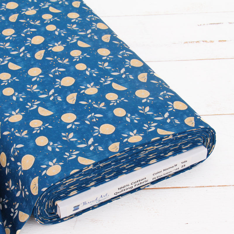 Premium Cotton Quilting Fabric Sold By The Yard - Vintage Threads Collection - Dark Blue Lemon - Threadart.com