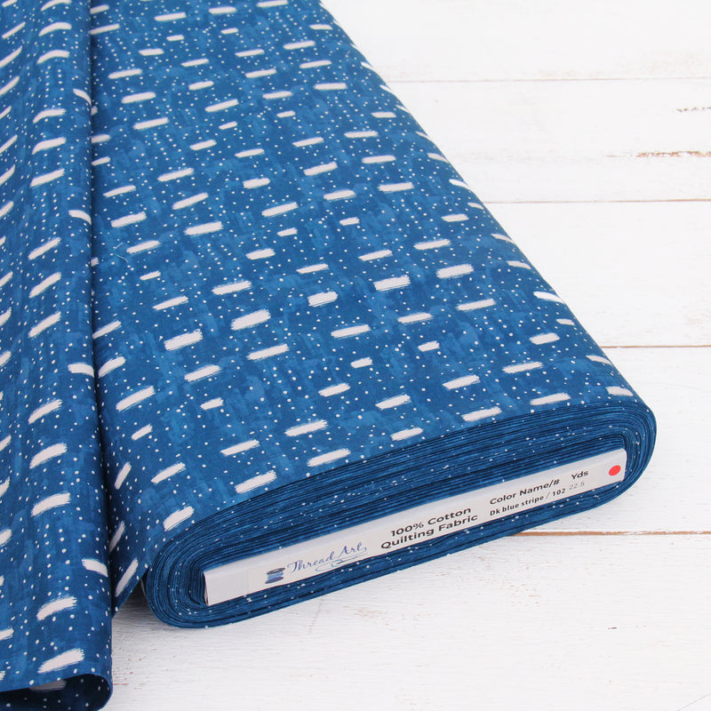 Premium Cotton Quilting Fabric Sold By The Yard - Vintage Threads Collection - Dark Blue Stripe - Threadart.com