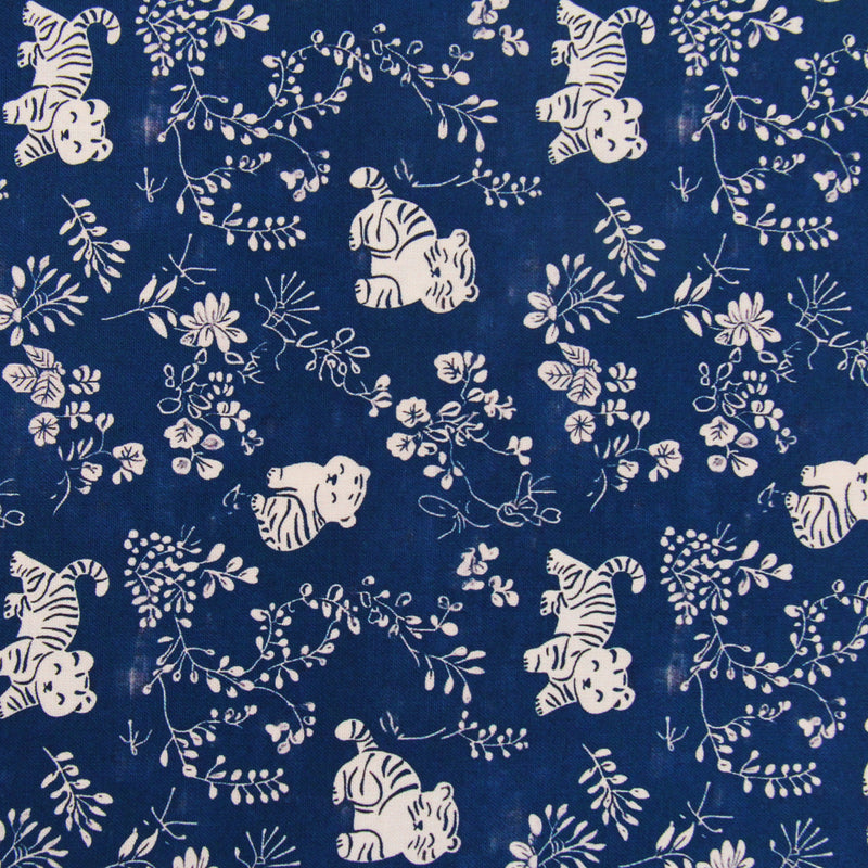 Premium Cotton Quilting Fabric Sold By The Yard - Vintage Threads Collection - Dark Blue Tiger - Threadart.com