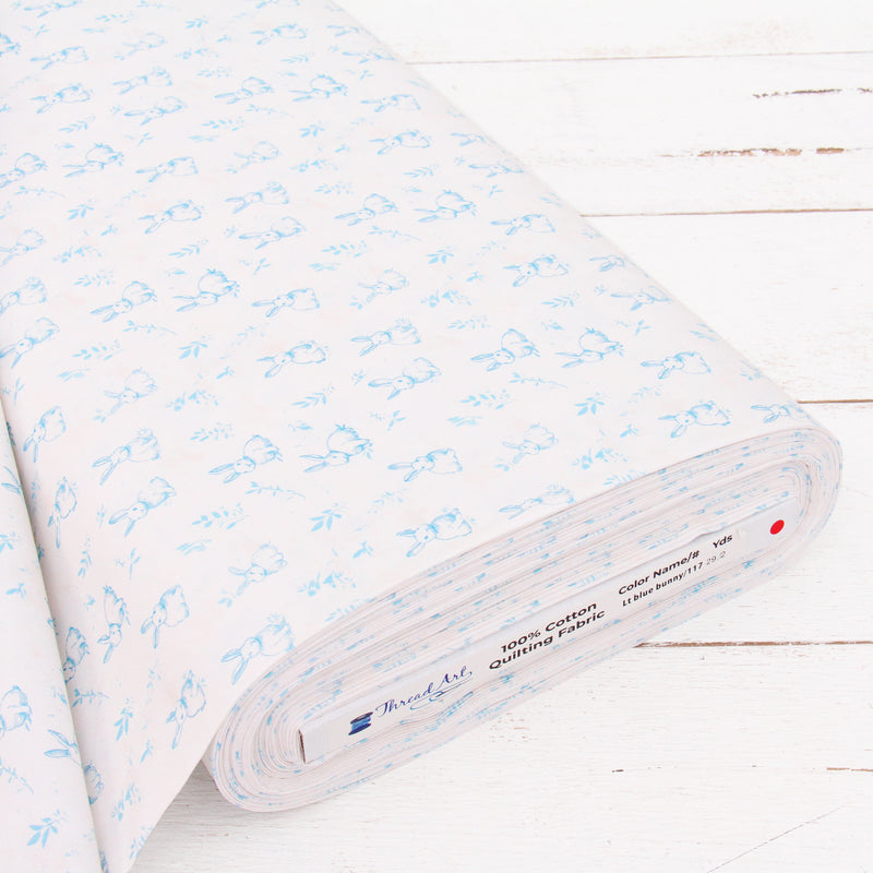 Premium Cotton Quilting Fabric Sold By The Yard - Vintage Threads Collection - Light Blue Bunnies - Threadart.com