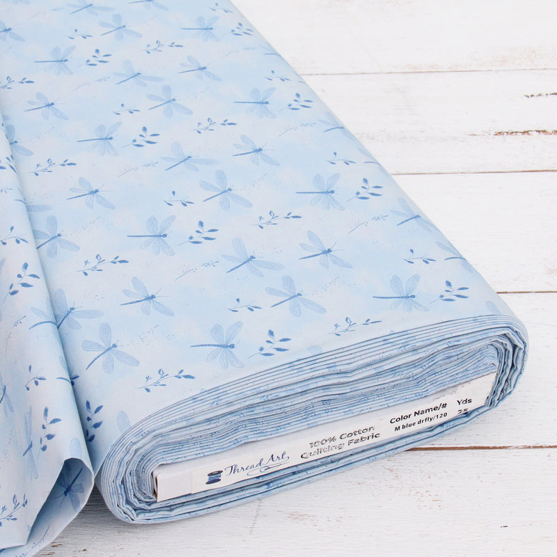 Premium Cotton Quilting Fabric Sold By The Yard - Vintage Threads Collection - Light Blue Dragonfly - Threadart.com
