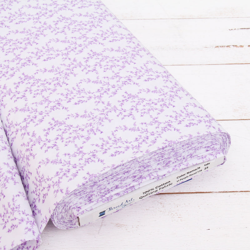 Premium Cotton Quilting Fabric Sold By The Yard - Vintage Threads Collection - Light Purple Floral - Threadart.com