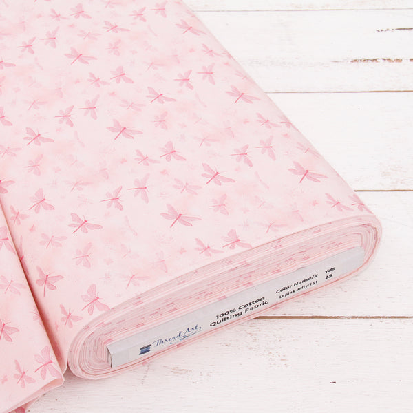 Premium Cotton Quilting Fabric Sold By The Yard - Vintage Threads Collection - Light Pink Dragonfly - Threadart.com