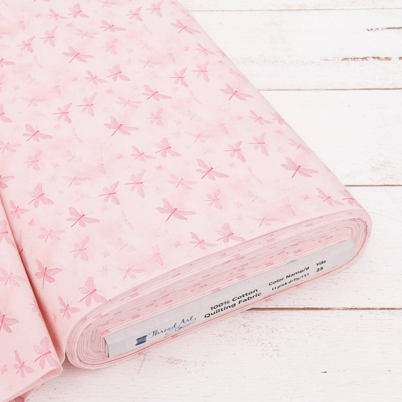 Premium Cotton Quilting Fabric Sold By The Yard - Vintage Threads Collection - Light Pink Dragonfly - Threadart.com