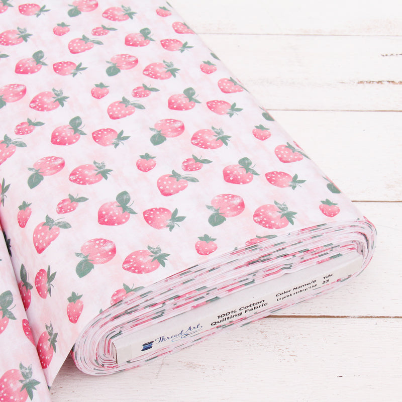 Premium Cotton Quilting Fabric Sold By The Yard - Vintage Threads Collection - Light Pink Strawberry - Threadart.com