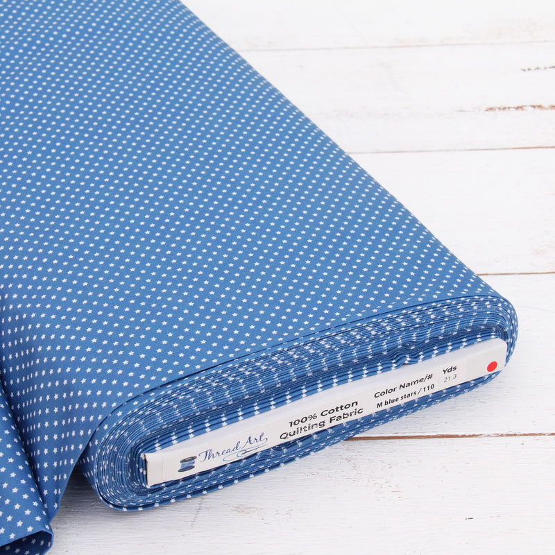 Premium Cotton Quilting Fabric Sold By The Yard - Vintage Threads Collection - Medium Blue Stars - Threadart.com