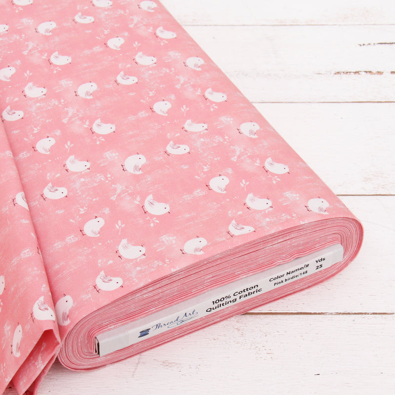 Premium Cotton Quilting Fabric Sold By The Yard - Vintage Threads Collection - Pink Bird - Threadart.com