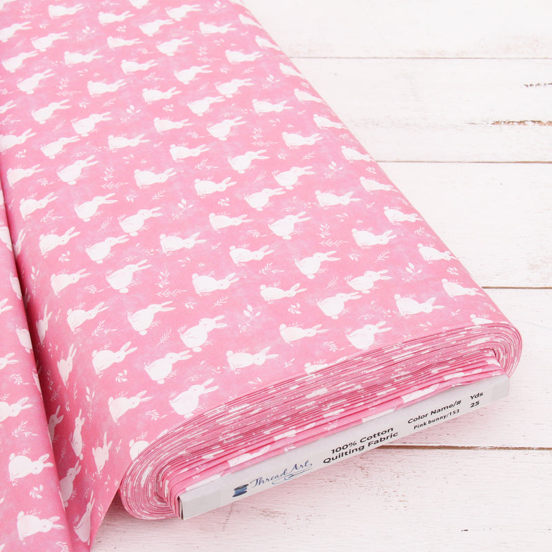 Premium Cotton Quilting Fabric Sold By The Yard - Vintage Threads Collection - Pink Bunnies - Threadart.com