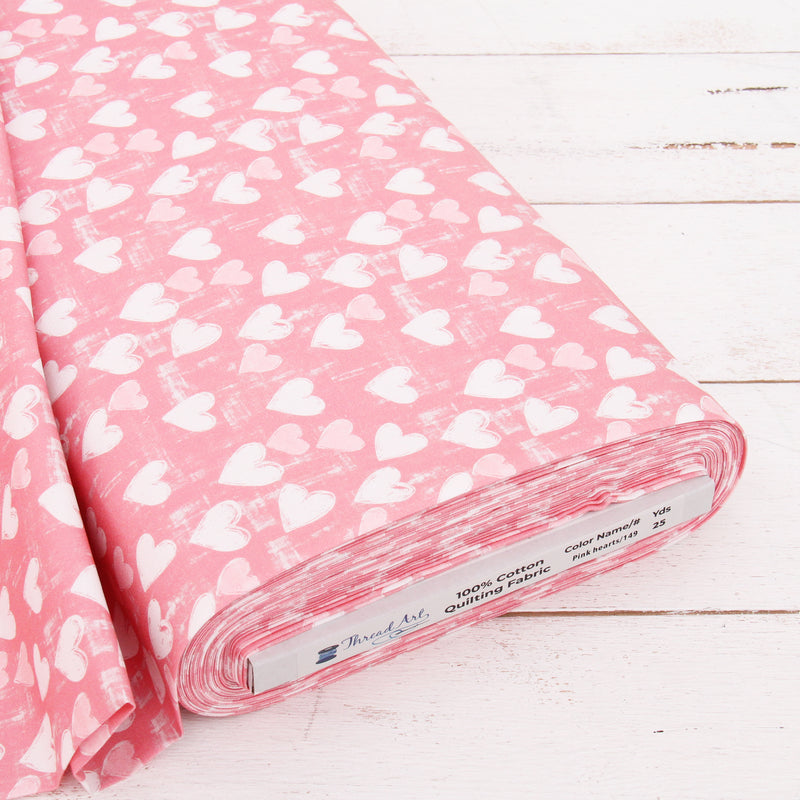 Premium Cotton Quilting Fabric Sold By The Yard - Vintage Threads Collection - Pink Hearts - Threadart.com