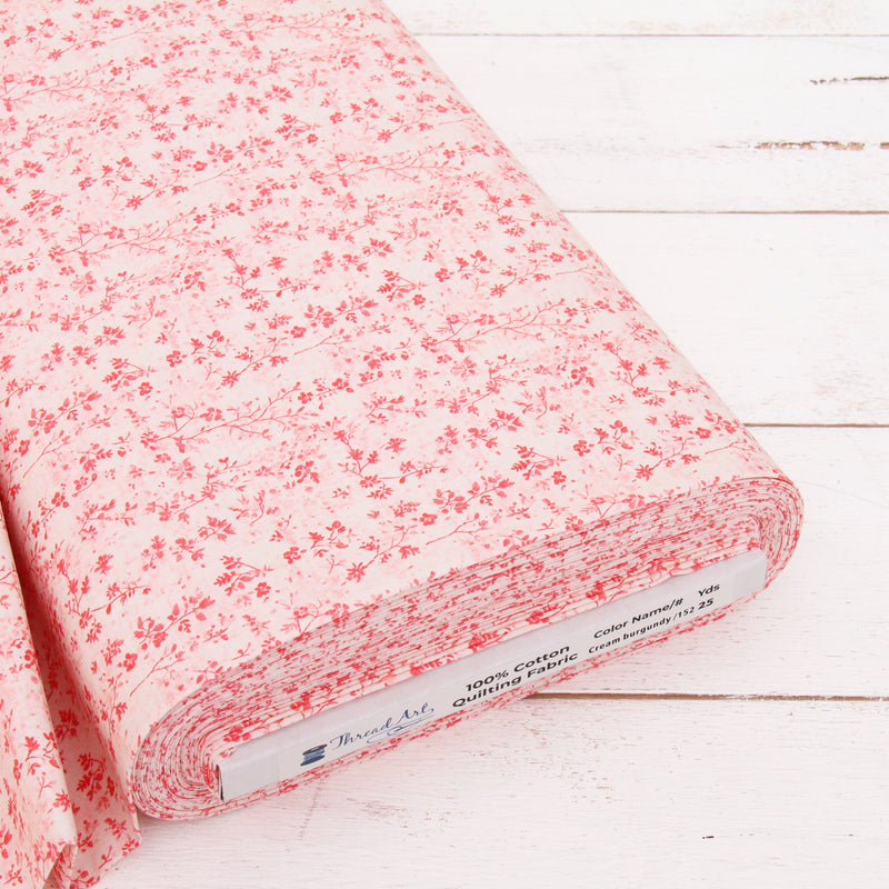 Premium Cotton Quilting Fabric Sold By The Yard - Vintage Threads Collection - Cream Burgundy Flower - Threadart.com